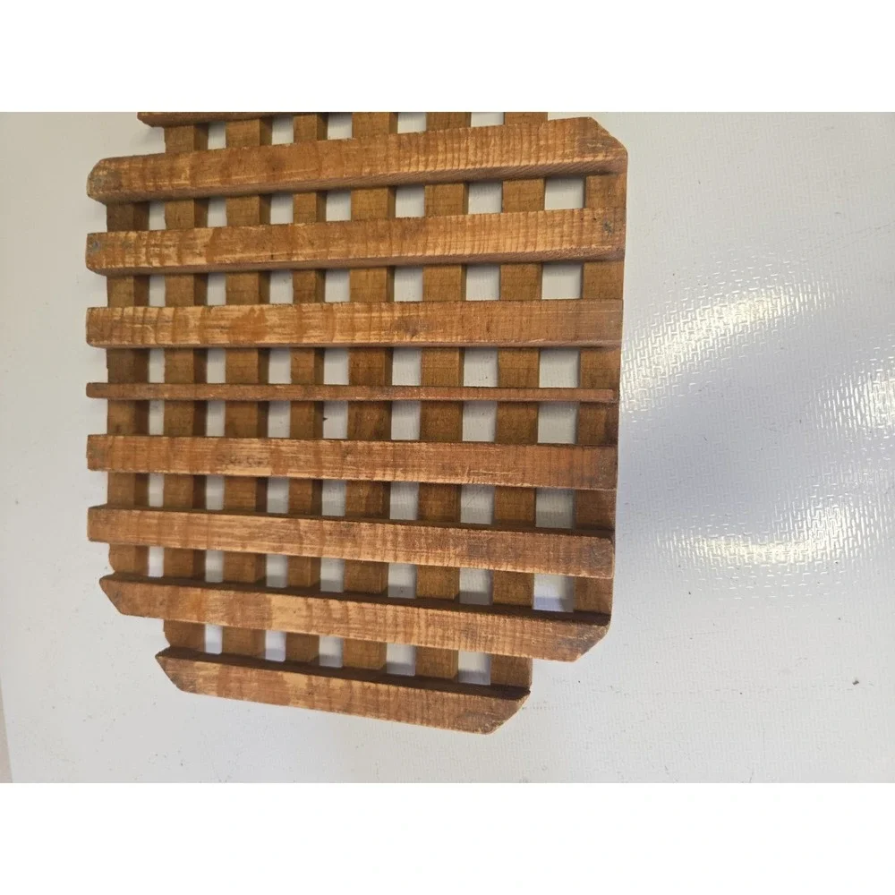 Vintage Danish Modern Teak Wood Lattice Trivet 8x7 Mid Century Hot Pad Grid